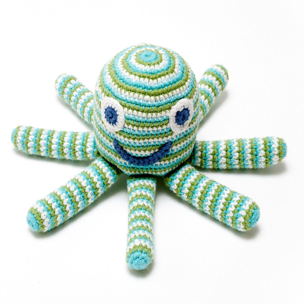 Crochet Octopus Baby Rattle Green