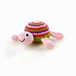 Crochet Cotton Pink Turtle Baby Rattle