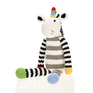 Crochet Unicorn Baby Rattle Black & White Sensory Soft Toy.