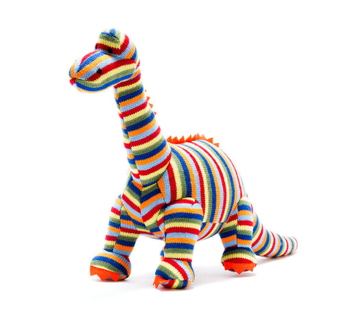 Knitted Multi Coloured Diplodocus Dinosaur Soft Toy